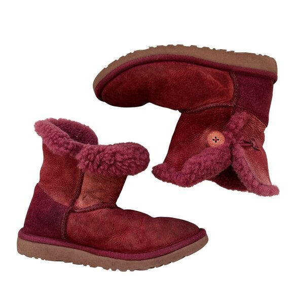 UGG Kids Girls K Bailey Button 5991 K Winter Boots Red Plum Purple Size 4 - Picture 1 of 10